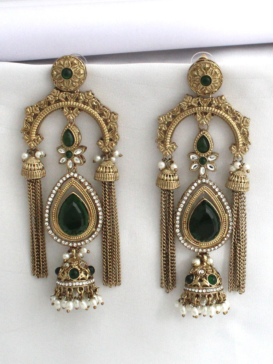 Mirika Long Earrings-Green