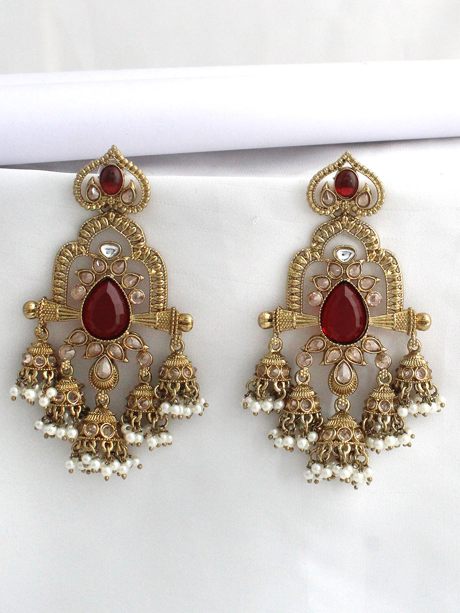 Kaisha Long Earrings-Maroon