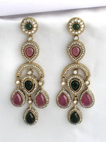 Ahira Long Earrings-Pink / Green