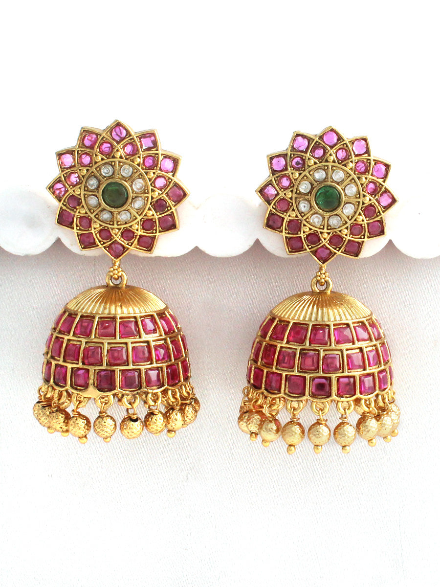 Prajna Jhumki Earrings-Pink / Green