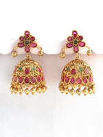 Aarna Jhumki Earrings-Pink / Green
