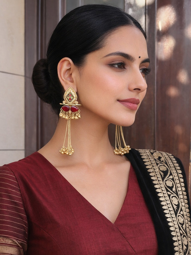 Arnika Long Earrings-Maroon