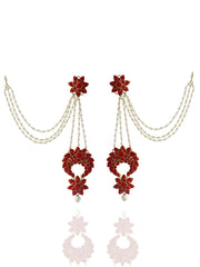 Aayat Earrings With Ear Chain-Coral