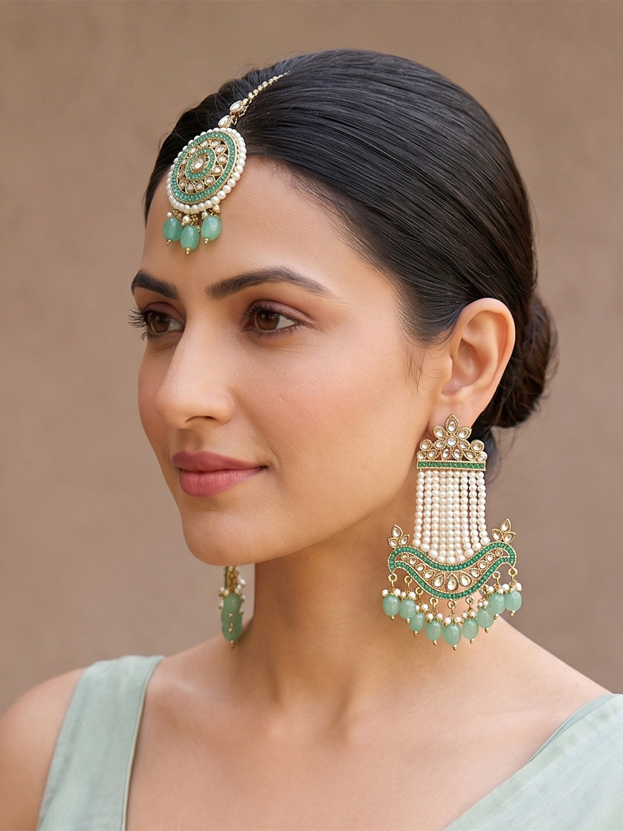 Sharmin Earrings & Tikka-Mint Green