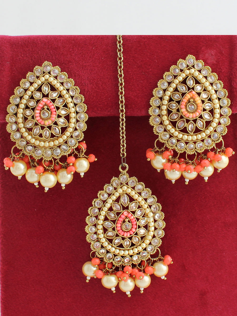 Buy Copper, Brass Earring and Maang Tikka Set (Gold, White) Online at Best  Prices in India - JioMart.
