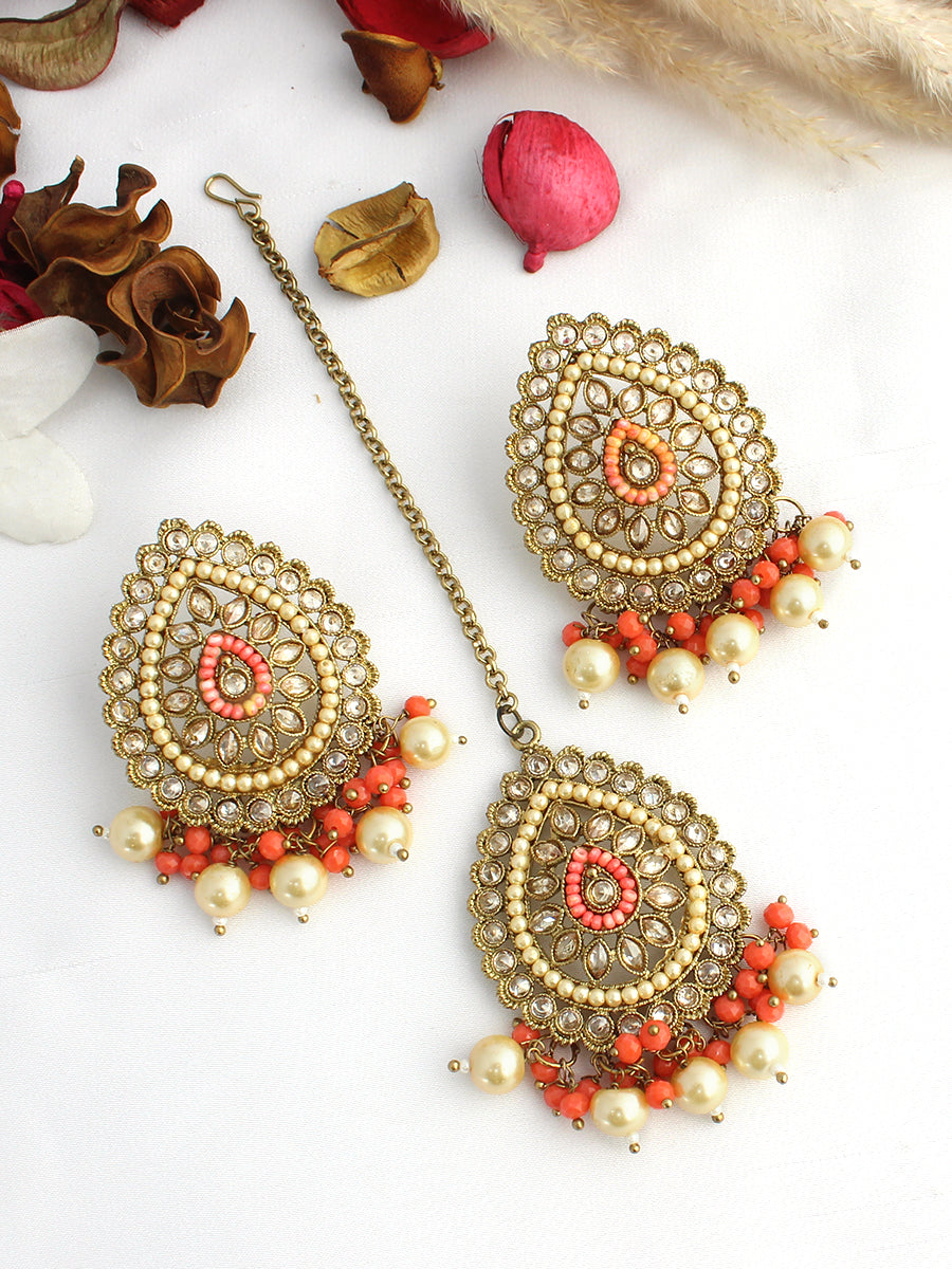 Alia Stud Earrings & Tikka-Orange