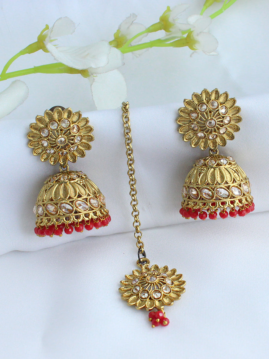 Sameera Earrings & Tikka-Red