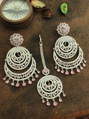 Prachi Earrings & Tikka -Pastel Pink