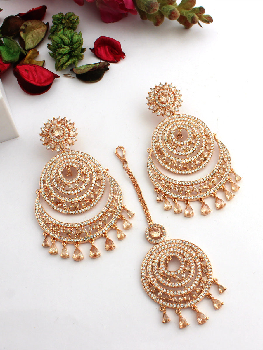 Prachi Earrings & Tikka- Rose gold