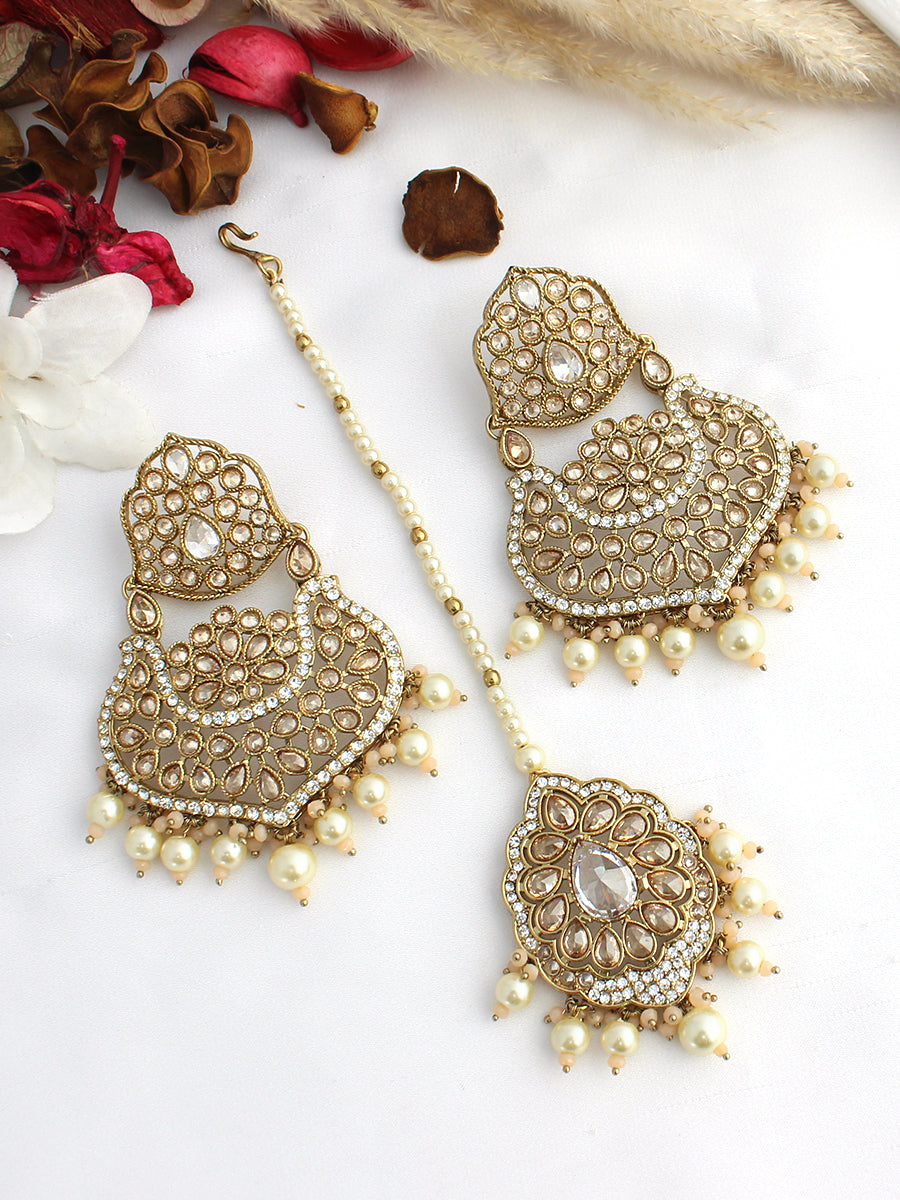 Megha Earrings & Tikka-Peach