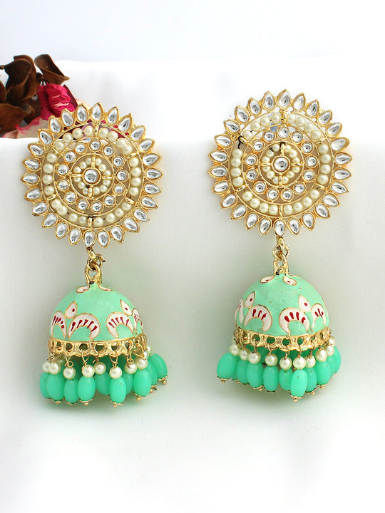 Anjum Jhumki Earrings-Mint Green