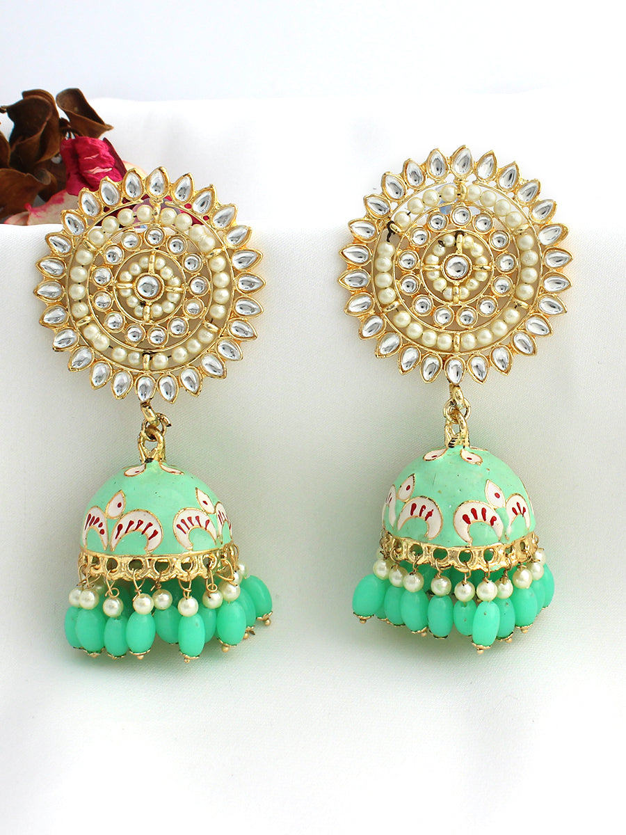 Anjum Jhumki Earrings-Mint Green