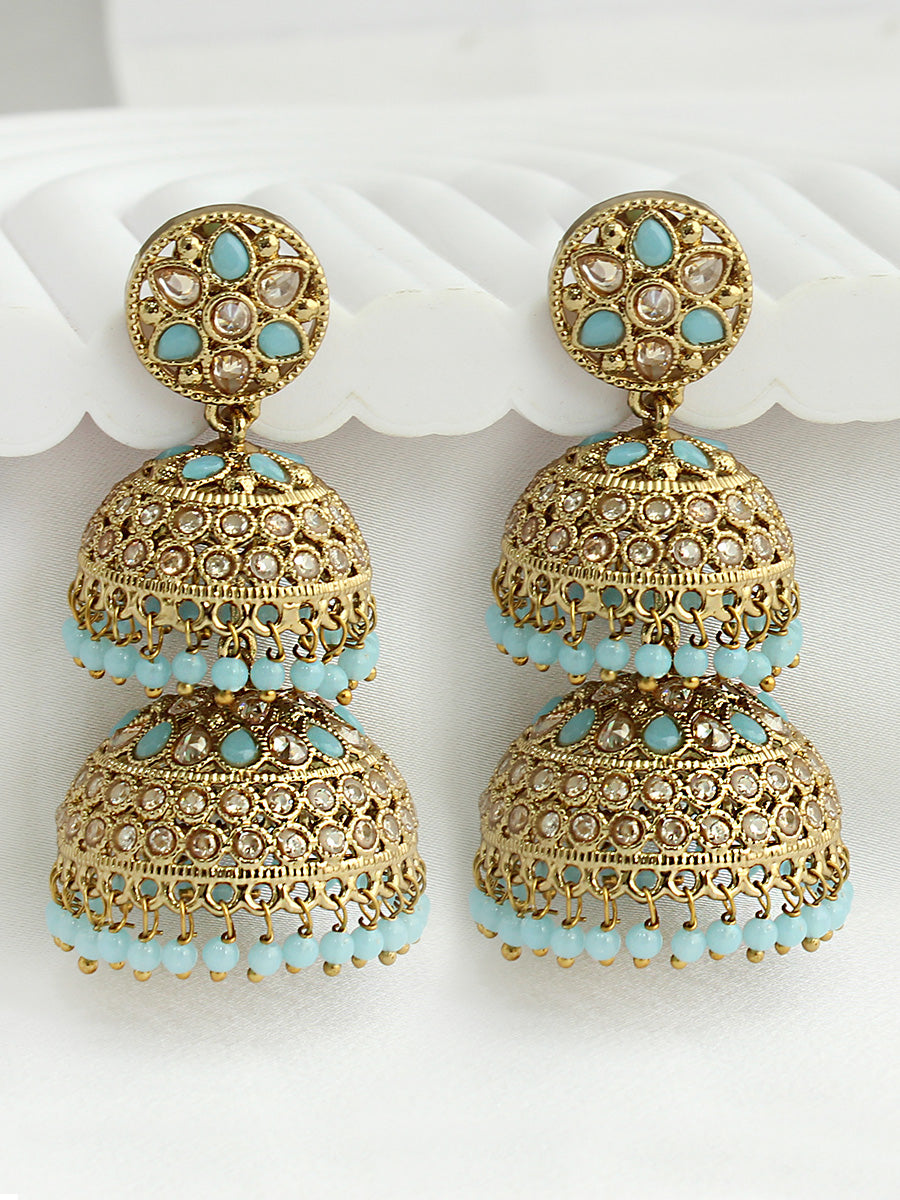 Minal Jhumki Earrings - Sage Green