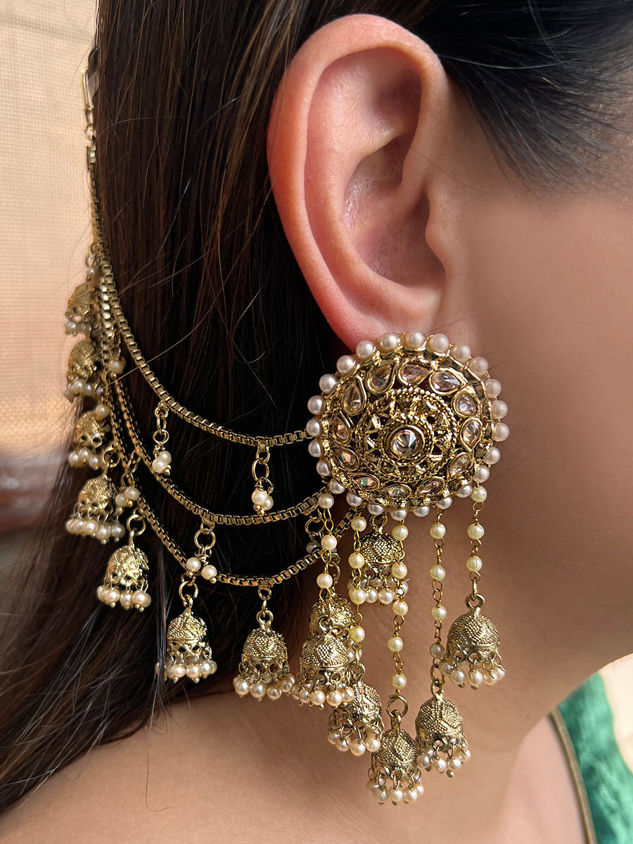 Gold Jhumka Earrings Earrings From Ear To Hair Hair Chain Earrings