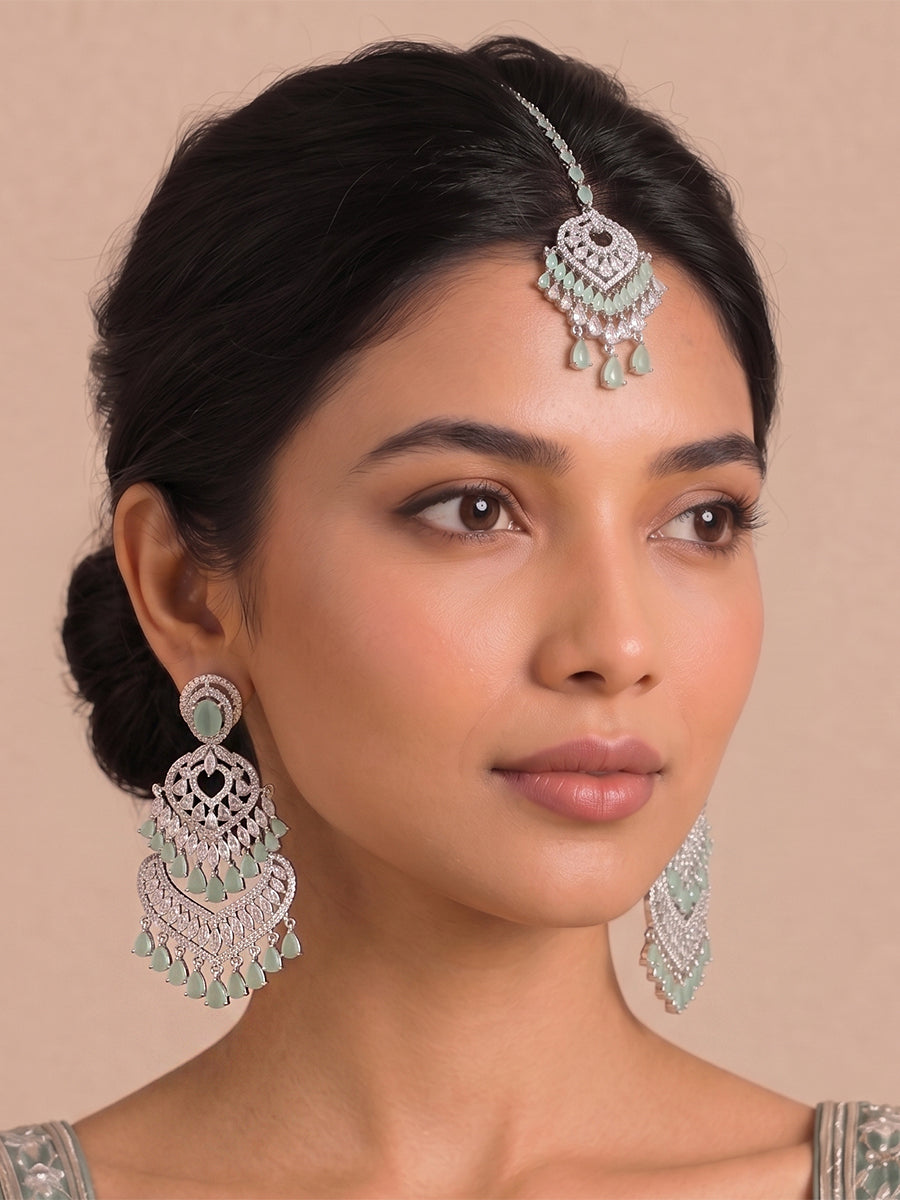 Noor Earrings & Tikka-Mint Green