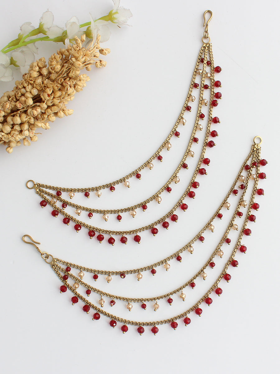 Lavanya Ear Chain-Maroon
