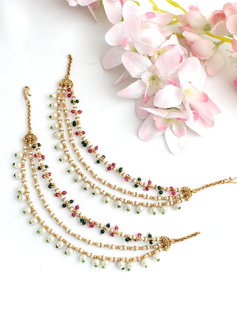 Aditri Ear Chain / Kaanchain-Pink / Green