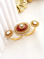 Saanjh Dual Finger Ring-Maroon