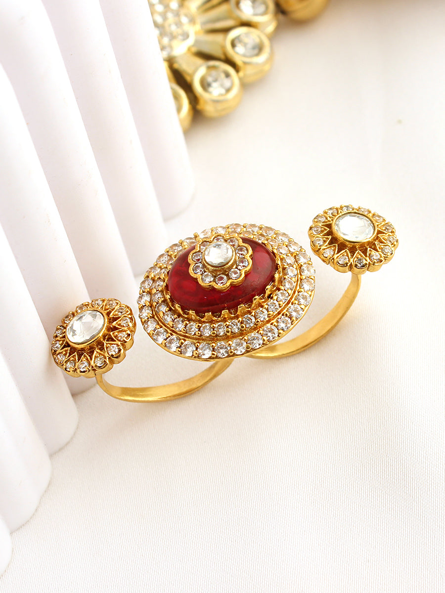 Saanjh Dual Finger Ring-Maroon