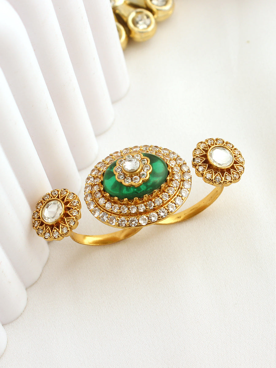 Saanjh Dual Finger Ring-Green