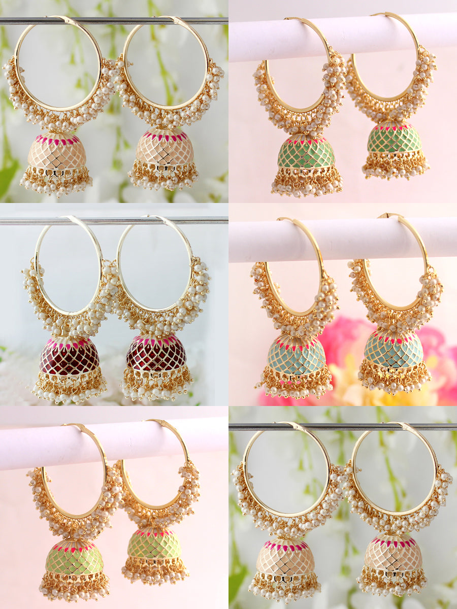 Wholesale Lot of 6 Pairs Jhumki Hoop Earrings