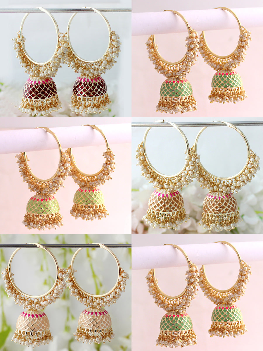 Wholesale Lot of 6 Pairs Jhumki Hoop Earrings