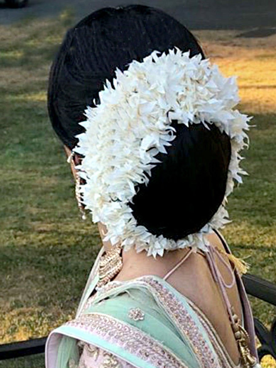Jasmine Flowers Artificial Hair Bun Bridal Gajra-White