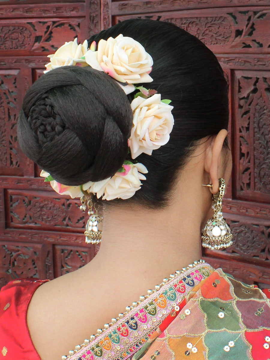 Gul Artificial Flowers Hair Bun Bridal Gajra-Ivory