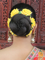 Gul Artificial Flowers Hair Bun Bridal Gajra-Yellow
