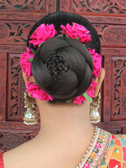 Gul Artificial Flowers Hair Bun Bridal Gajra-Dark Pink