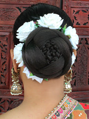 Gul Artificial Flowers Hair Bun Bridal Gajra-White