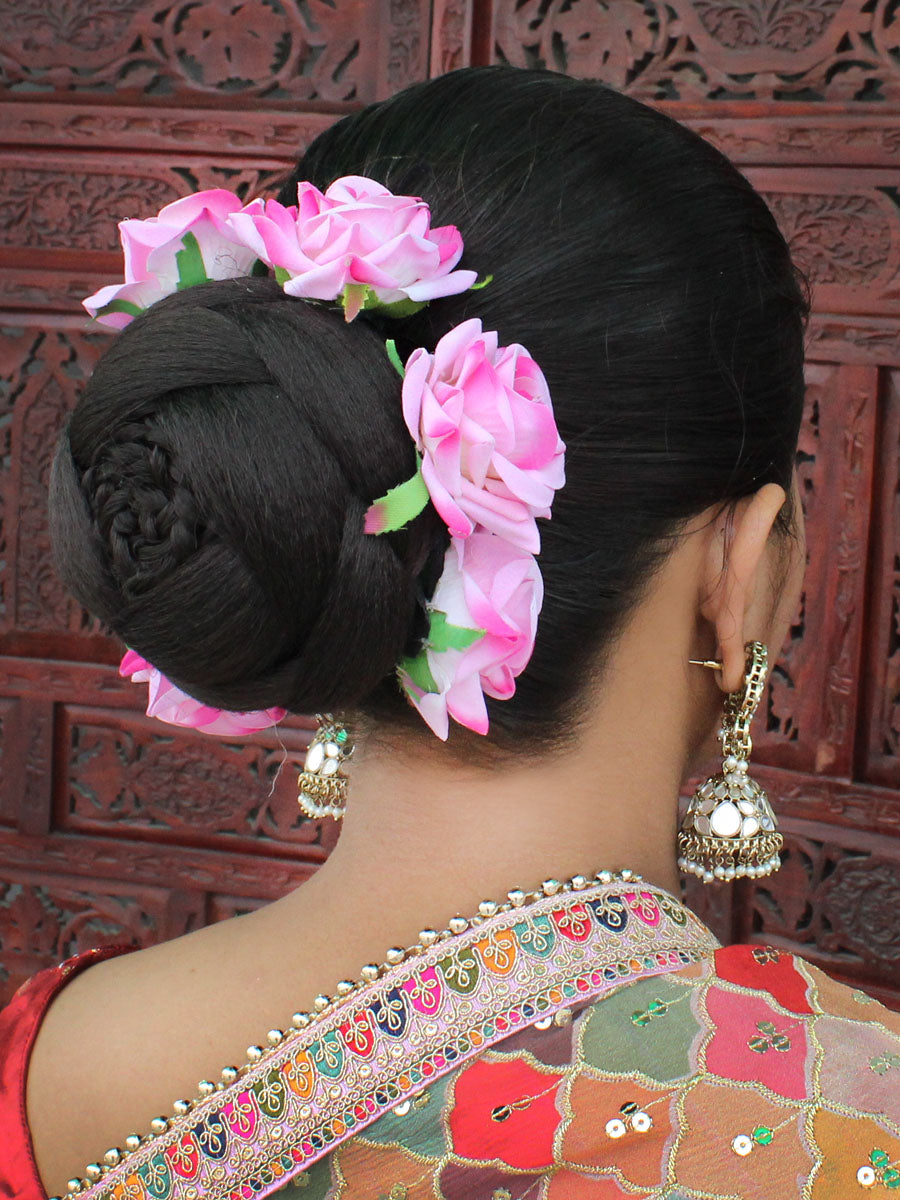 Gul Artificial Flowers Hair Bun Bridal Gajra-Light Pink