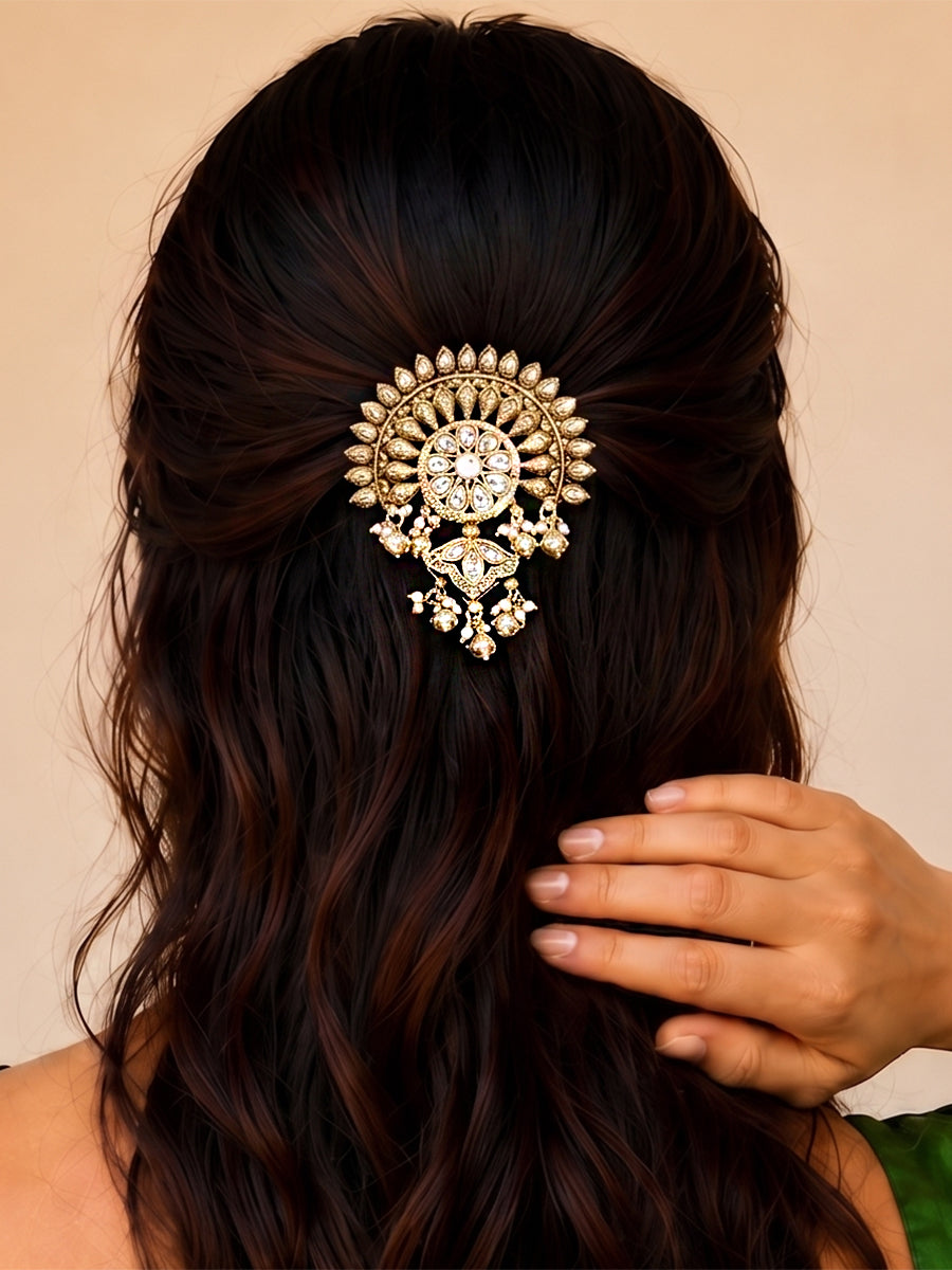 Rashmika Bun Pin Ready-to-Ship Hair Bun Pin for NRI Brides-Gold