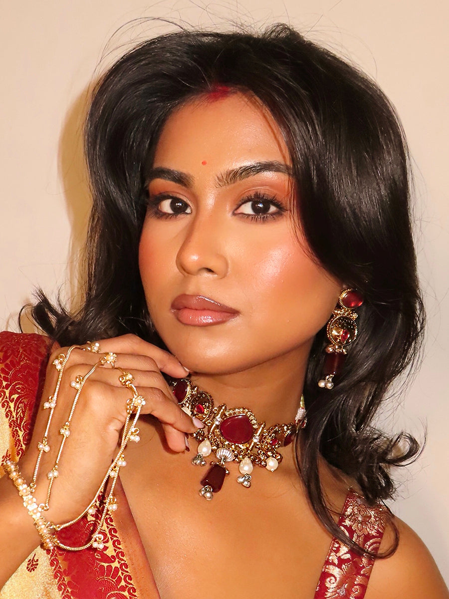 Maya Choker Necklace Set-Maroon