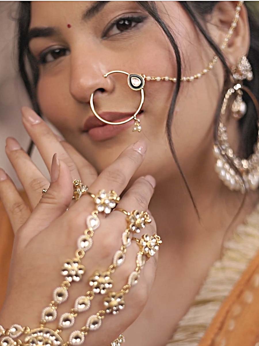 Indian Nose Ring Nath Bridal Wedding Nathini/non Pierced Gold Plat Green,  Maroon Nose Ring Hoop Chain/bollywood Style Jewelry Jewellery - Etsy