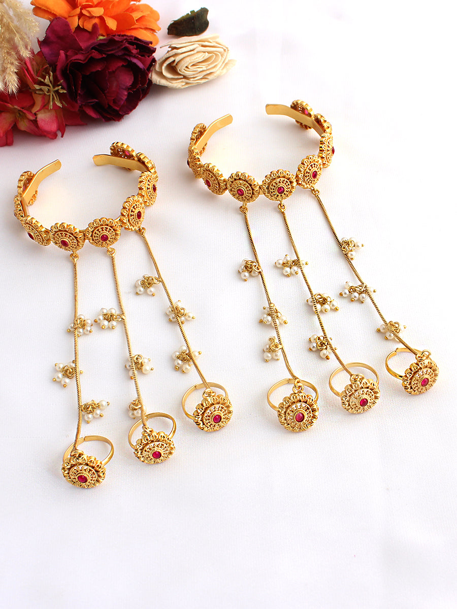 Rushali Hand Harness / Bracelet-Maroon