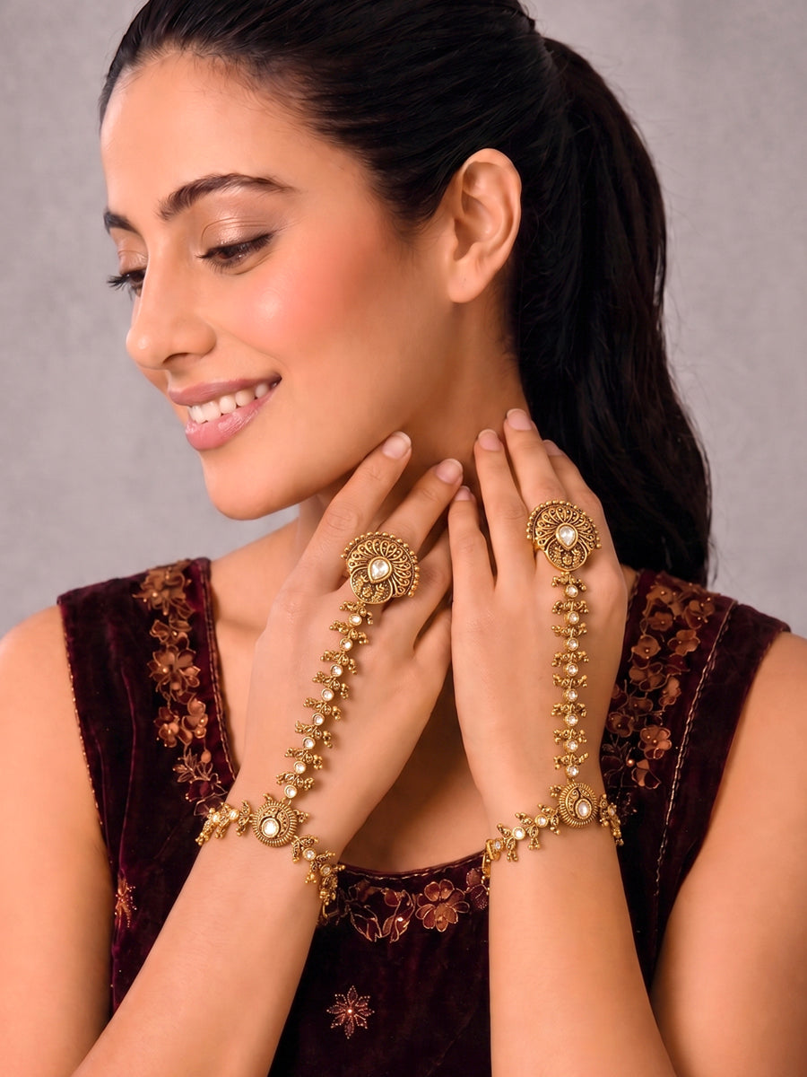 Sanchita Hand Harness / Hathphool Indian Fashion Hathphool for Elegant Ethnic Looks-Gold