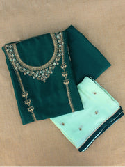 Vanya Embroidered Dark Green Satin Georgette Suit