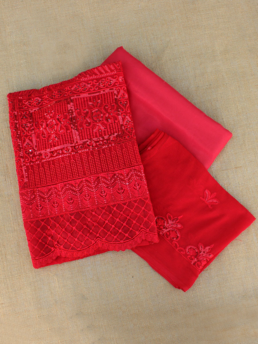 Erum Red Georgette Embroidered Pakistani Suit-Red