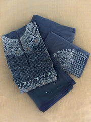 Rehana Dark Grey Butterfly Net Embroidered Floor Length Suit