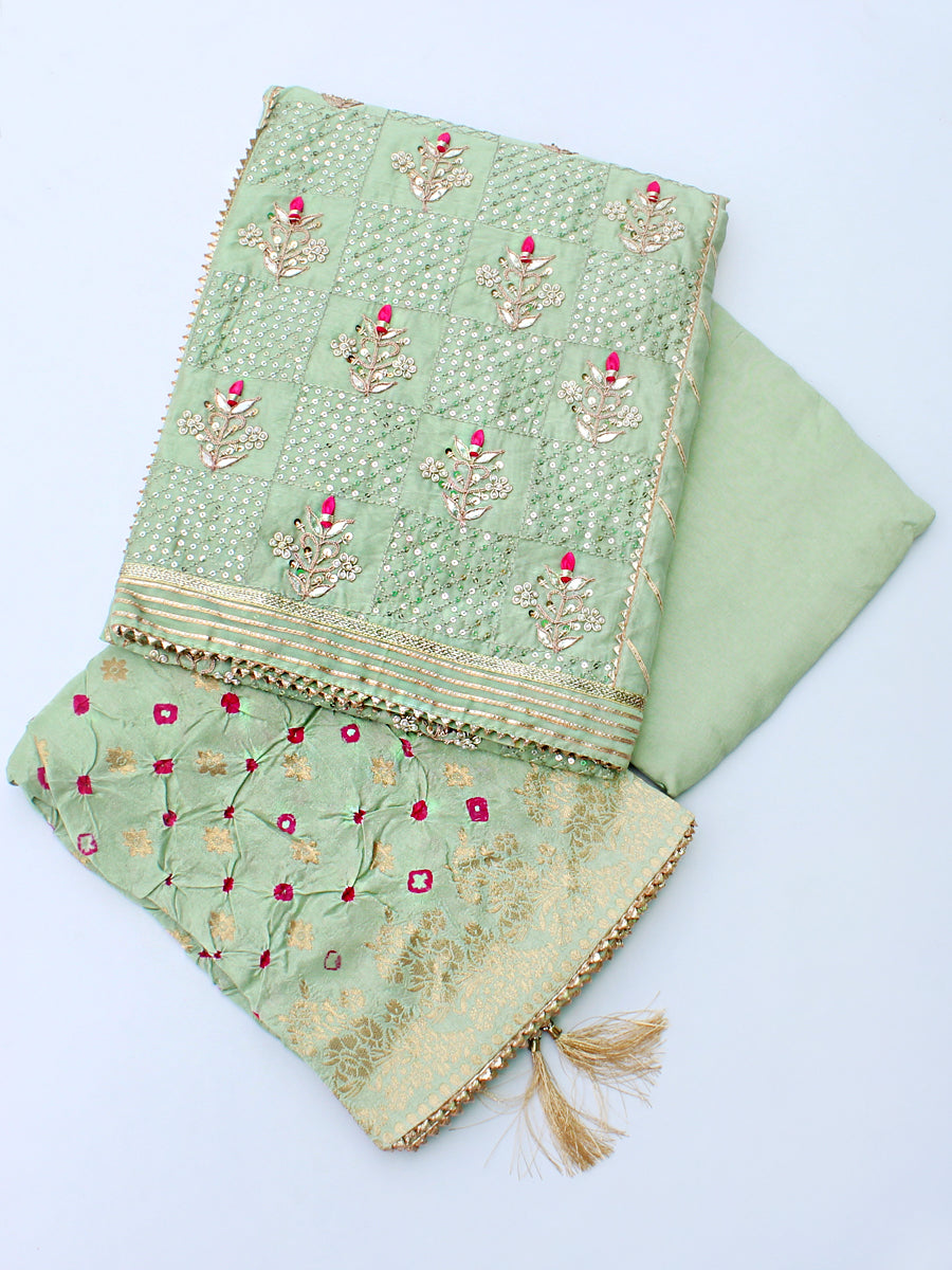 Lavanya Embroidered Chanderi Suit-Mint Green