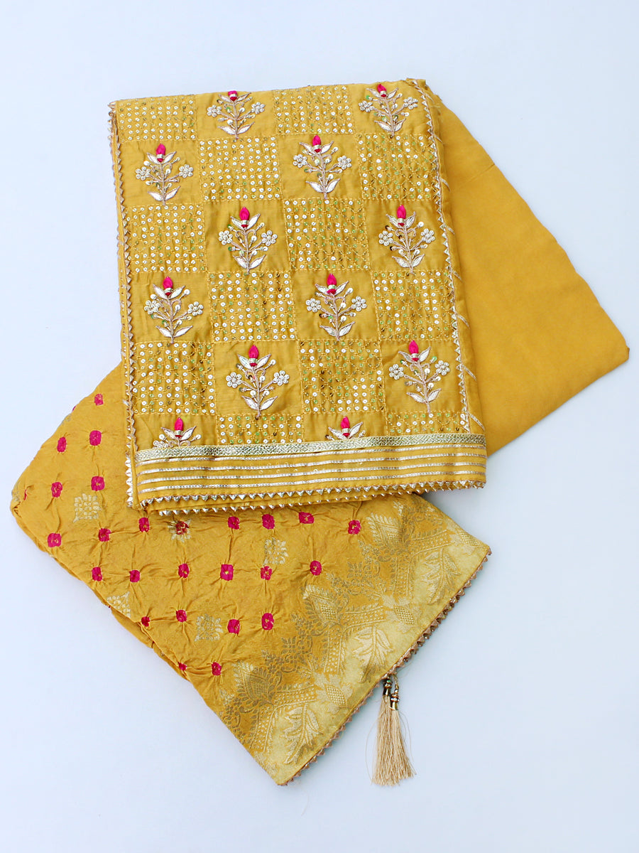 Lavanya Embroidered Chanderi Suit-Mustard Yellow
