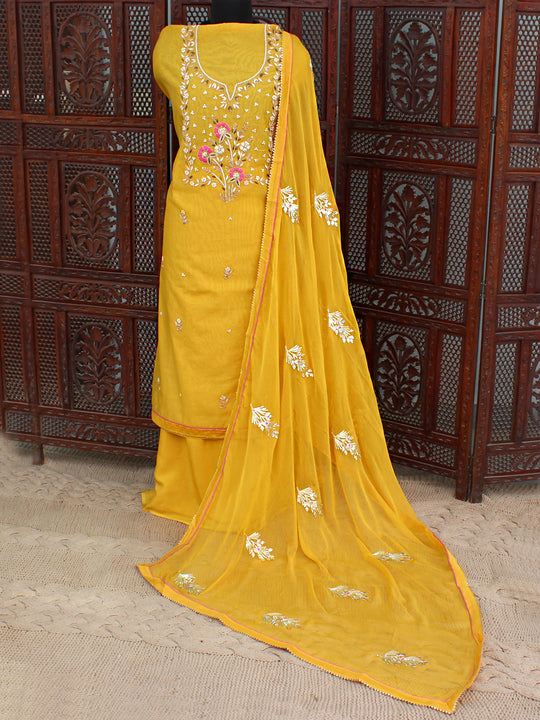 Suhana Embroidered Chanderi Suit-Mustard Yellow