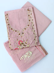Suhana Embroidered Chanderi Suit-Dusty Pink