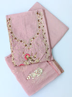 Suhana Embroidered Chanderi Suit-Dusty Pink