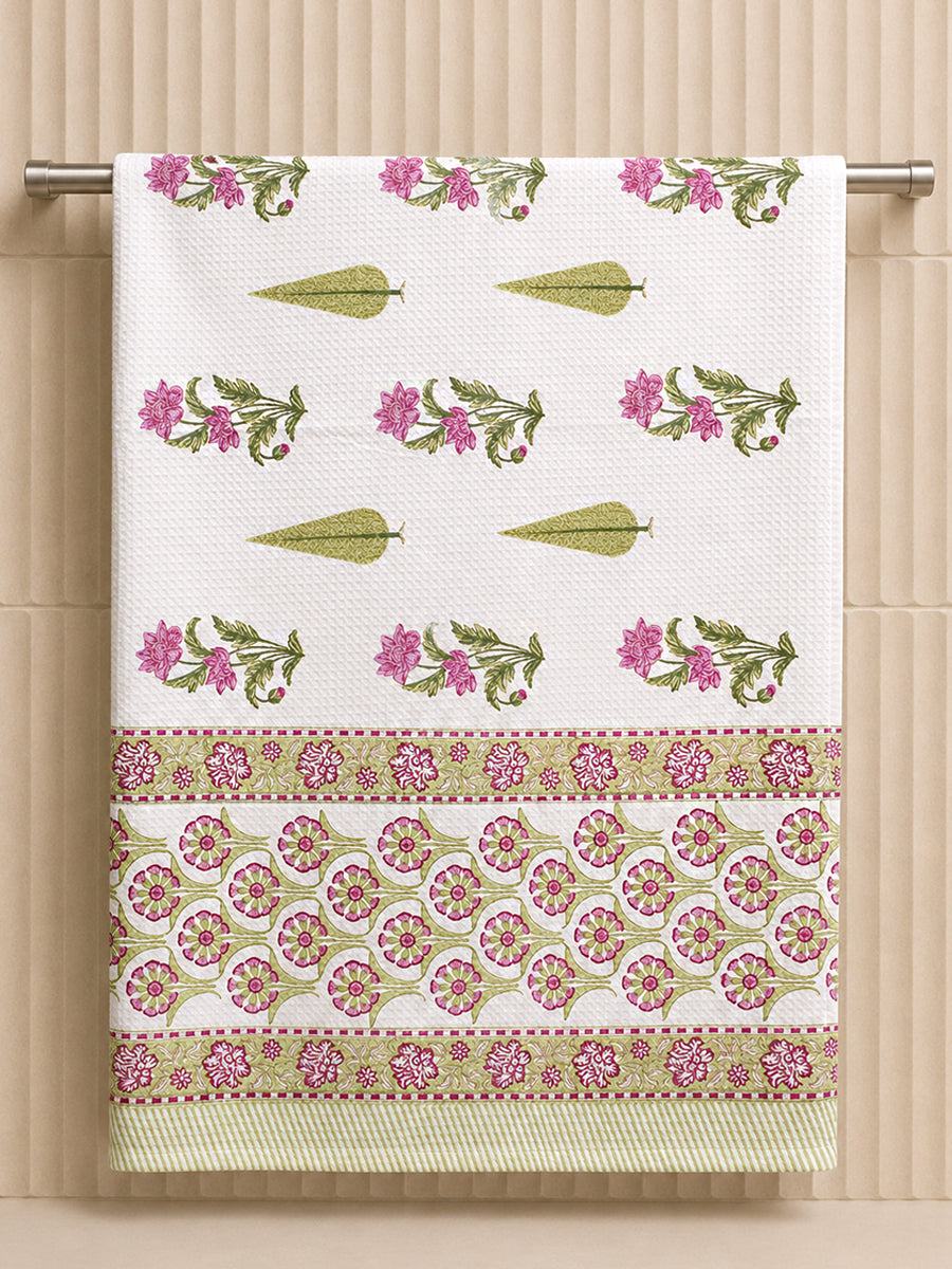Blossom Pink Floral Hand & Bath Block Print Towel Set