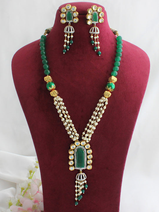 Ishani Long Necklace Set-Green