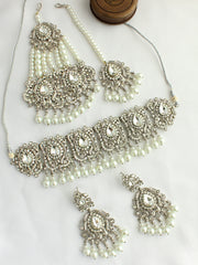 Adhira Choker Necklace Set-Silver
