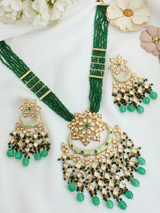 Raipur Long Necklace Set-Green