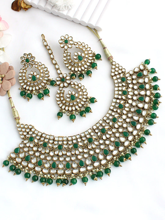 Aparna Necklace Set (White)-Green